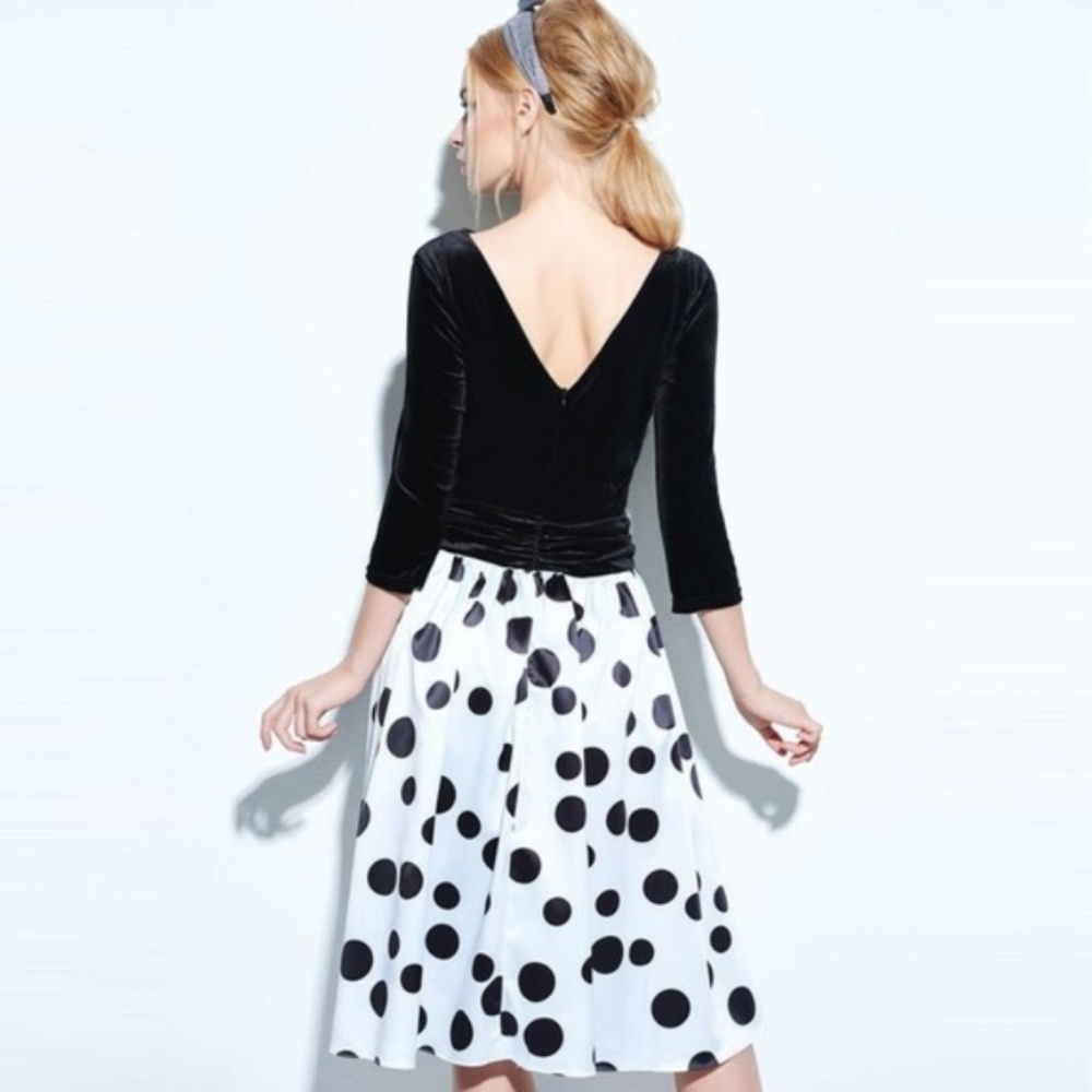 Vintage Style Retro Black & White Polka Dot Dress - Picture 2 of 8
